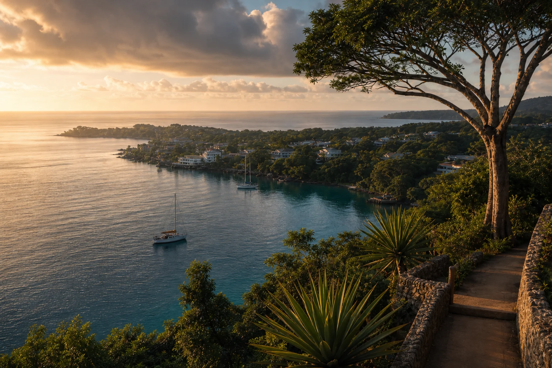 Vanuatu harbour at sunset